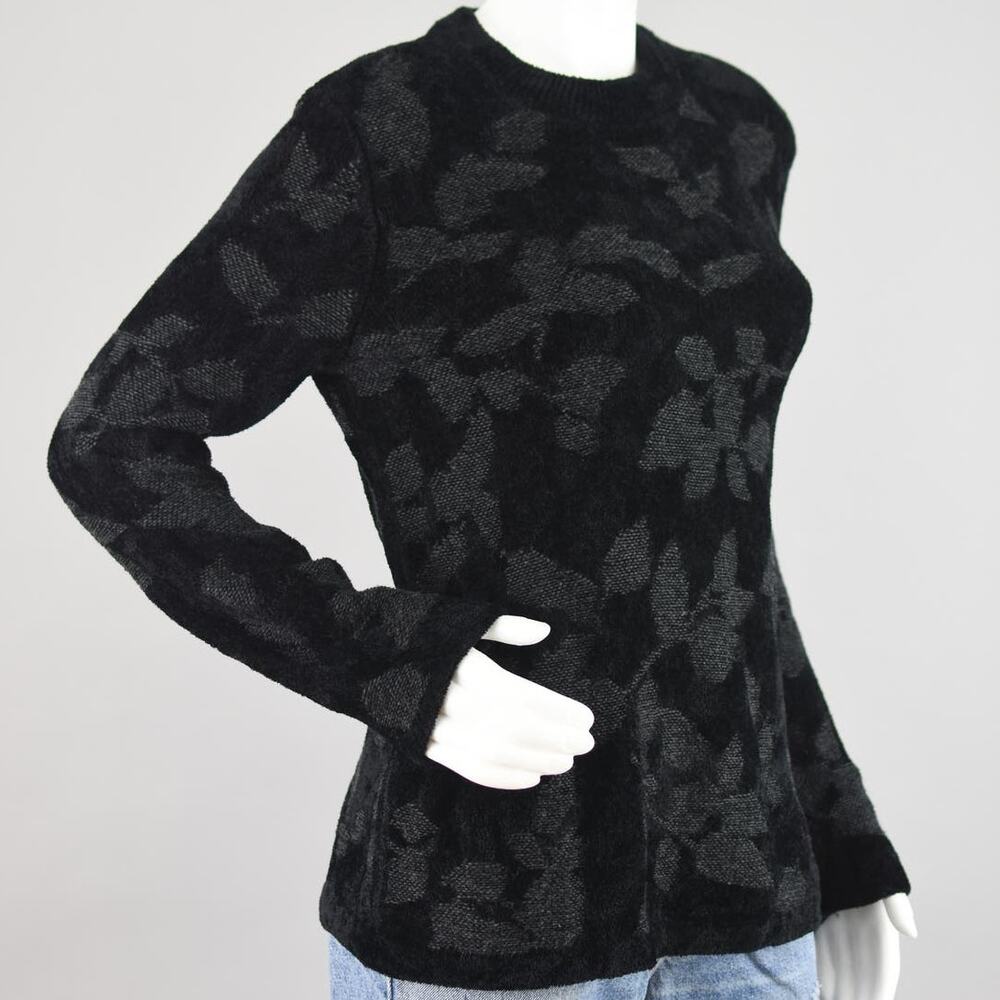 J. Jill Black Chenille Jacquard Floral Long Length Sweater, Women's Small - Picture 5 of 10